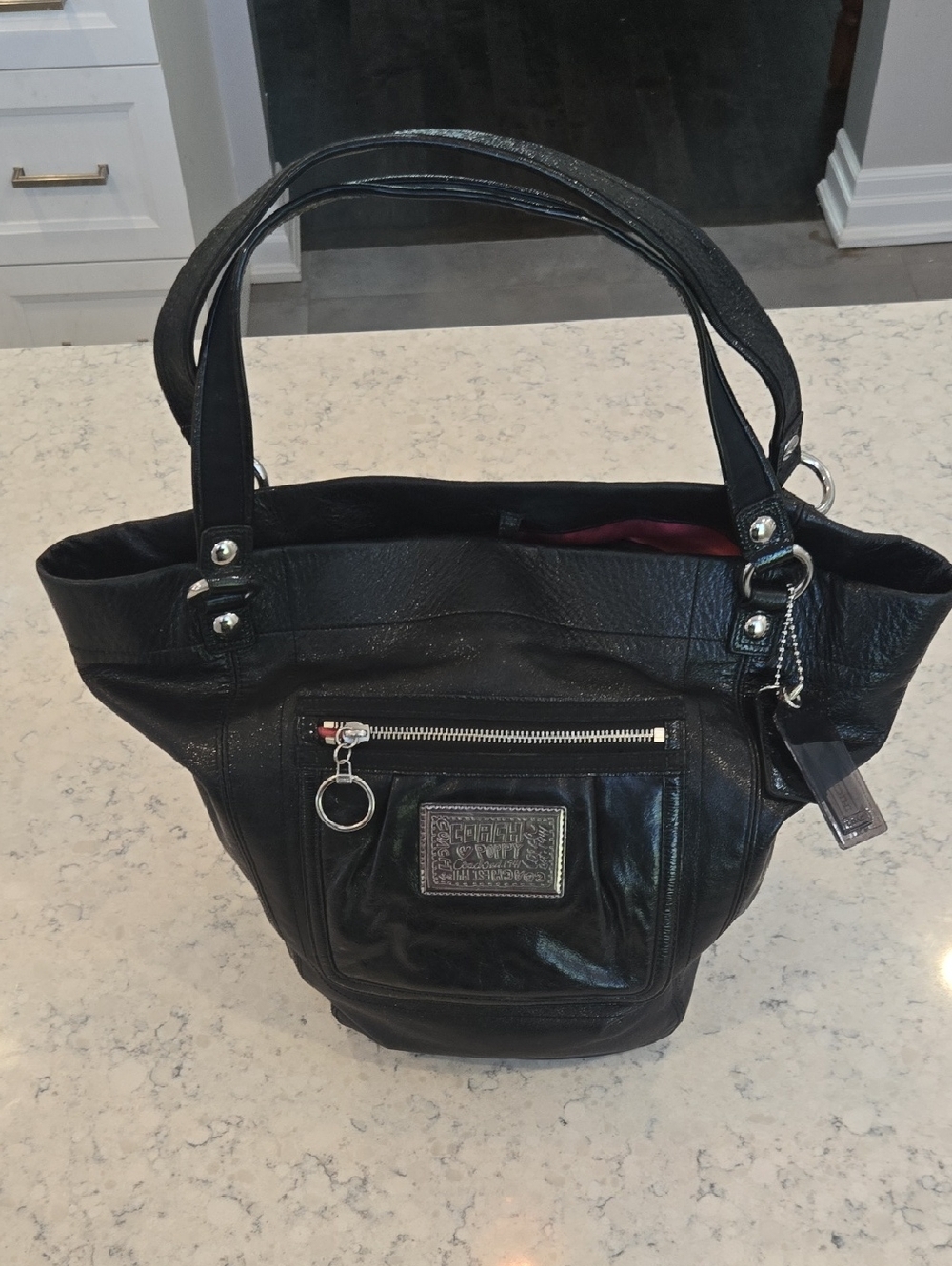 VTG Coach Poppy 14565 XL Crinkle-Texture Leather Bucket Bag Hobo Black Purse EUC
